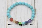 CGB6274 8mm blue howlite 7 chakra beaded mala stretchy bracelets