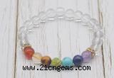 CGB6302 8mm white crystal 7 chakra beaded mala stretchy bracelets