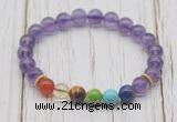 CGB6309 8mm amethyst 7 chakra beaded mala stretchy bracelets