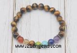 CGB6330 8mm yellow tiger eye 7 chakra beaded mala stretchy bracelets