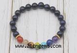 CGB6336 8mm purple tiger eye 7 chakra beaded mala stretchy bracelets