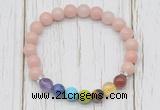 CGB6378 8mm Chinese pink opal 7 chakra beaded mala stretchy bracelets