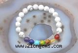 CGB6426 8mm round white howlite 7 chakra beads bracelet wholesale