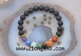 CGB6437 8mm round black lava 7 chakra beads bracelet wholesale