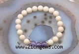 CGB6457 8mm round matte white fossil jasper & amethyst beaded bracelets