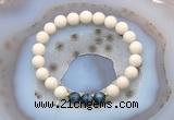 CGB6478 8mm round matte white fossil jasper & blue tiger eye beaded bracelets