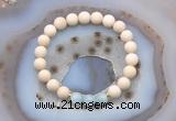 CGB6481 8mm round matte white fossil jasper & aquamarine beaded bracelets