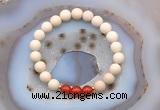 CGB6486 8mm round matte white fossil jasper & red agate beaded bracelets