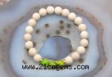 CGB6488 8mm round matte white fossil jasper & green sea sediment jasper beaded bracelets