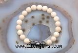 CGB6489 8mm round matte white fossil jasper & faceted hematite beaded bracelets