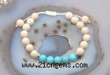 CGB6604 8mm round white fossil jasper & blue howlite adjustable bracelets