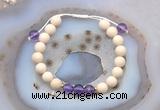 CGB6608 8mm round white fossil jasper & light amethyst adjustable bracelets