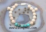 CGB6624 8mm round white fossil jasper & blue sea sediment jasper adjustable bracelets