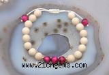 CGB6633 8mm round white fossil jasper & red tiger eye adjustable bracelets