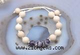 CGB6648 10mm round white fossil jasper & dogtooth amethyst adjustable bracelets