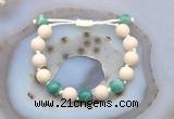 CGB6654 10mm round white fossil jasper & green banded agate adjustable bracelets