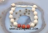 CGB6656 10mm round white fossil jasper & fire agate adjustable bracelets