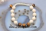 CGB6662 10mm round white fossil jasper & yellow tiger eye adjustable bracelets