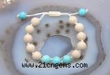 CGB6665 10mm round white fossil jasper & blue howlite adjustable bracelets