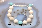 CGB6702 12mm round white fossil jasper & amazonite adjustable bracelets