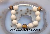 CGB6709 12mm round white fossil jasper & yellow tiger eye adjustable bracelets