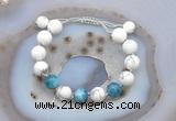 CGB6750 Hand-knotted 10mm round white howlite & apatite adjustable bracelets