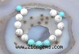 CGB6754 10mm round white howlite & blue howlite adjustable bracelets