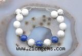 CGB6755 10mm round white howlite & lapis lazuli adjustable bracelets