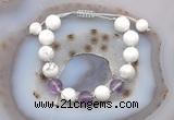 CGB6760 10mm round white howlite & amethyst adjustable bracelets