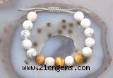 CGB6773 10mm round white howlite & golden tiger eye adjustable bracelets