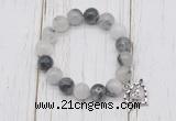 CGB6803 10mm, 12mm black rutilated quartz beaded bracelet with alloy pendant