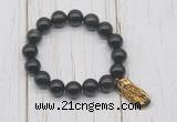 CGB6829 10mm, 12mm black obsidian beaded bracelet with alloy pendant