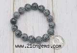 CGB6831 10mm, 12mm snowflake obsidian beaded bracelet with alloy pendant