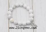 CGB6839 10mm, 12mm white howlite beaded bracelet with alloy pendant