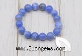 CGB6850 10mm, 12mm blue banded agate beaded bracelet with alloy pendant