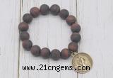 CGB6899 10mm, 12mm matte red tiger eye beaded bracelet with alloy pendant