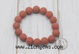 CGB6901 10mm, 12mm matte red jasper beaded bracelet with alloy pendant