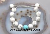 CGB6942 12mm round white howlite & blue howlite adjustable bracelets