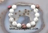 CGB6947 12mm round white howlite & rhodonite adjustable bracelets