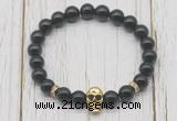 CGB7405 8mm black obsidian bracelet with skull for men or women