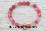 CGB7442 8mm red banded agate bracelet with skull for men or women