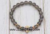 CGB7492 8mm smoky quartz bracelet with skull for men or women