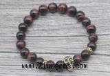 CGB7519 8mm red tiger eye bracelet with skull for men or women