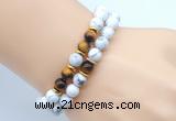 CGB7600 8mm white howlite & yellow tiger eye mala stretchy bracelets