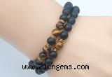 CGB7603 8mm matte black onyx & yellow tiger eye mala stretchy bracelets