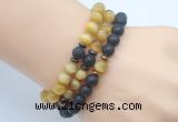 CGB7612 8mm black lava & golden tiger eye mala stretchy bracelets