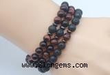 CGB7614 8mm black lava & red tiger eye mala stretchy bracelets