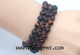 CGB7615 8mm black lava & red tiger eye mala stretchy bracelets