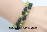 CGB7629 8mm black lava & green sea sediment jasper mala stretchy bracelets