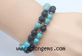 CGB7641 8mm black lava & blue sea sediment jasper mala stretchy bracelets